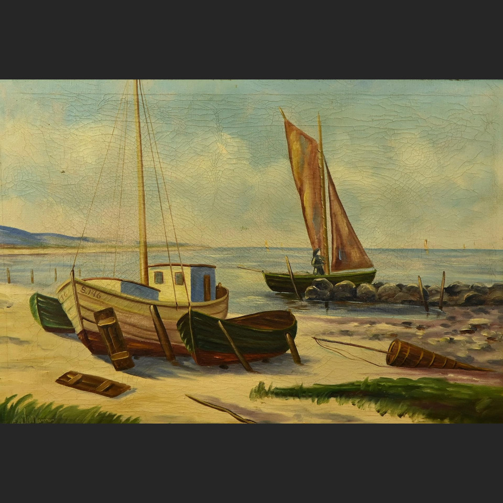 Łodzie rybackie nad Bałtykiem pejzaż 