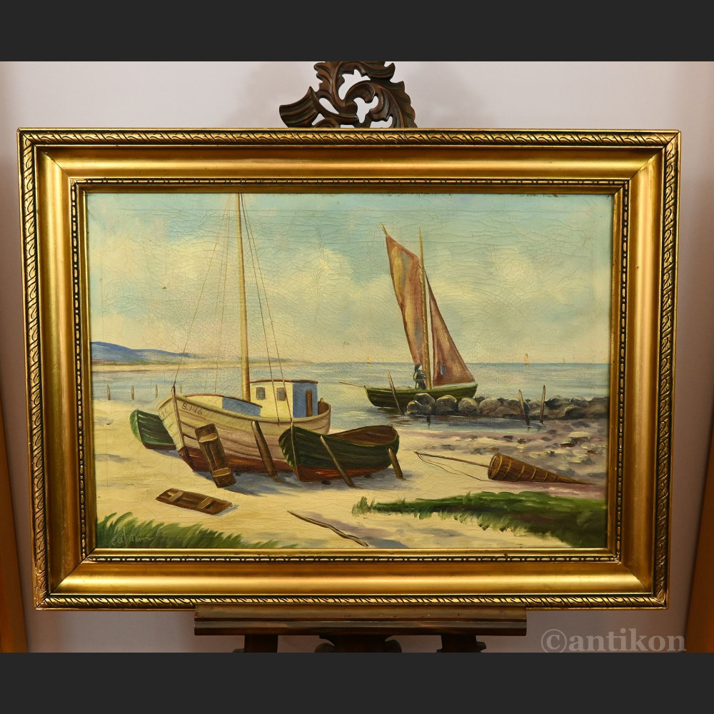 Łodzie rybackie nad Bałtykiem pejzaż 