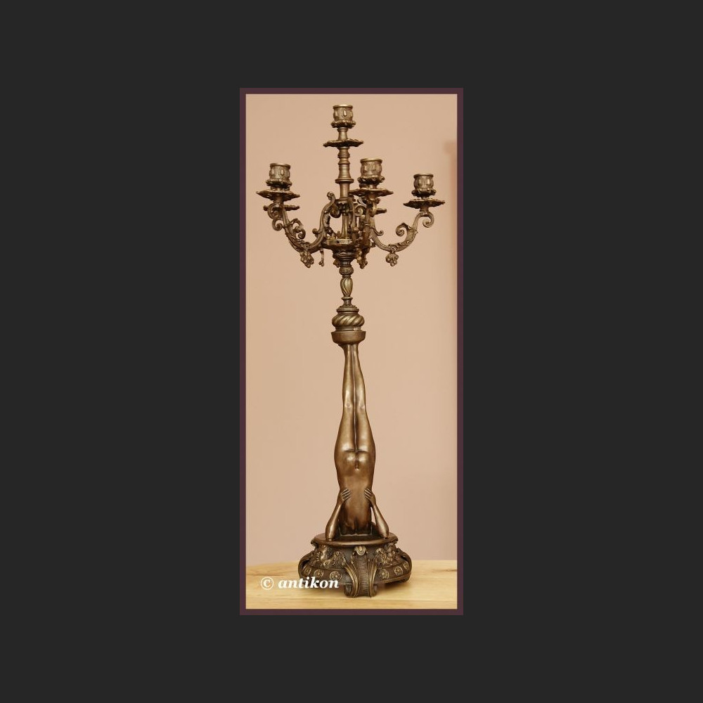 GIGANTYCZNY KANDELABR PRZEPIĘKNY AKT FRANCUSKI BRĄZ