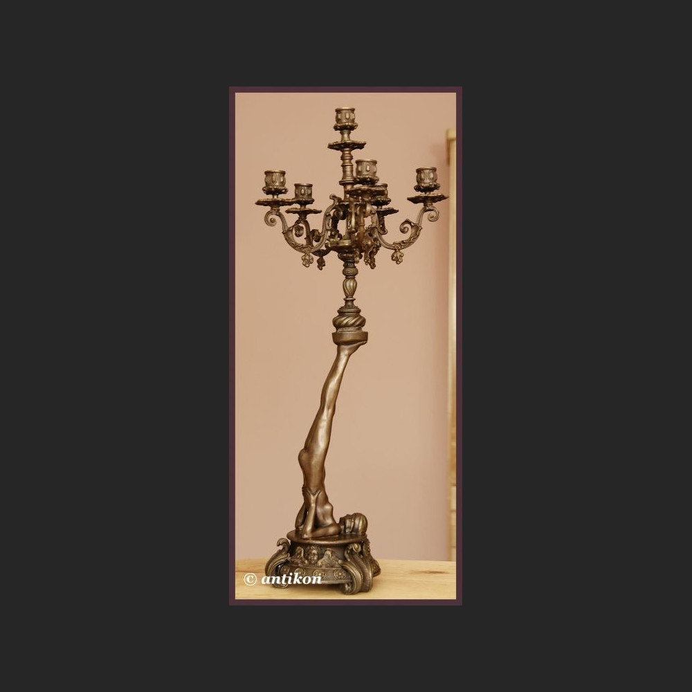 GIGANTYCZNY KANDELABR PRZEPIĘKNY AKT FRANCUSKI BRĄZ