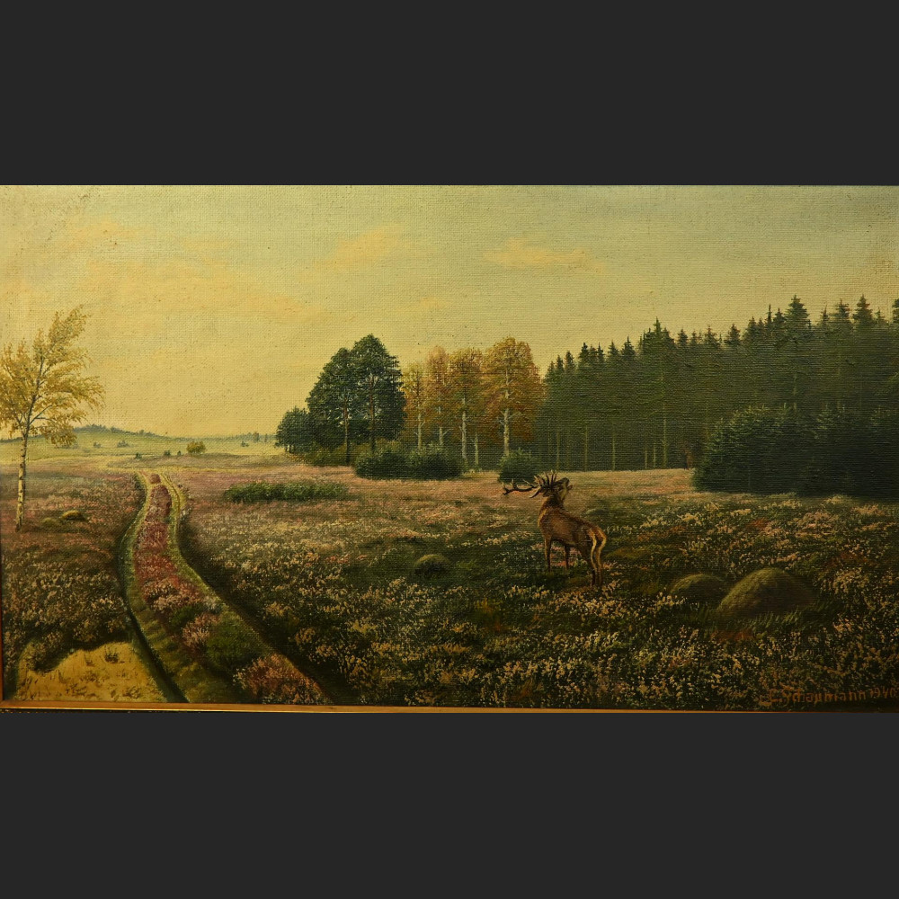 Stary obraz jeleń na rykowisku z 1940r  Stary obraz jeleń na rykowisku z 1940r