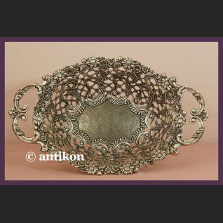 PIĘKNA SREBRZONA WŁOSKA PATERA Z KWIATAMI 