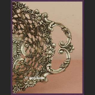 PIĘKNA SREBRZONA WŁOSKA PATERA Z KWIATAMI 