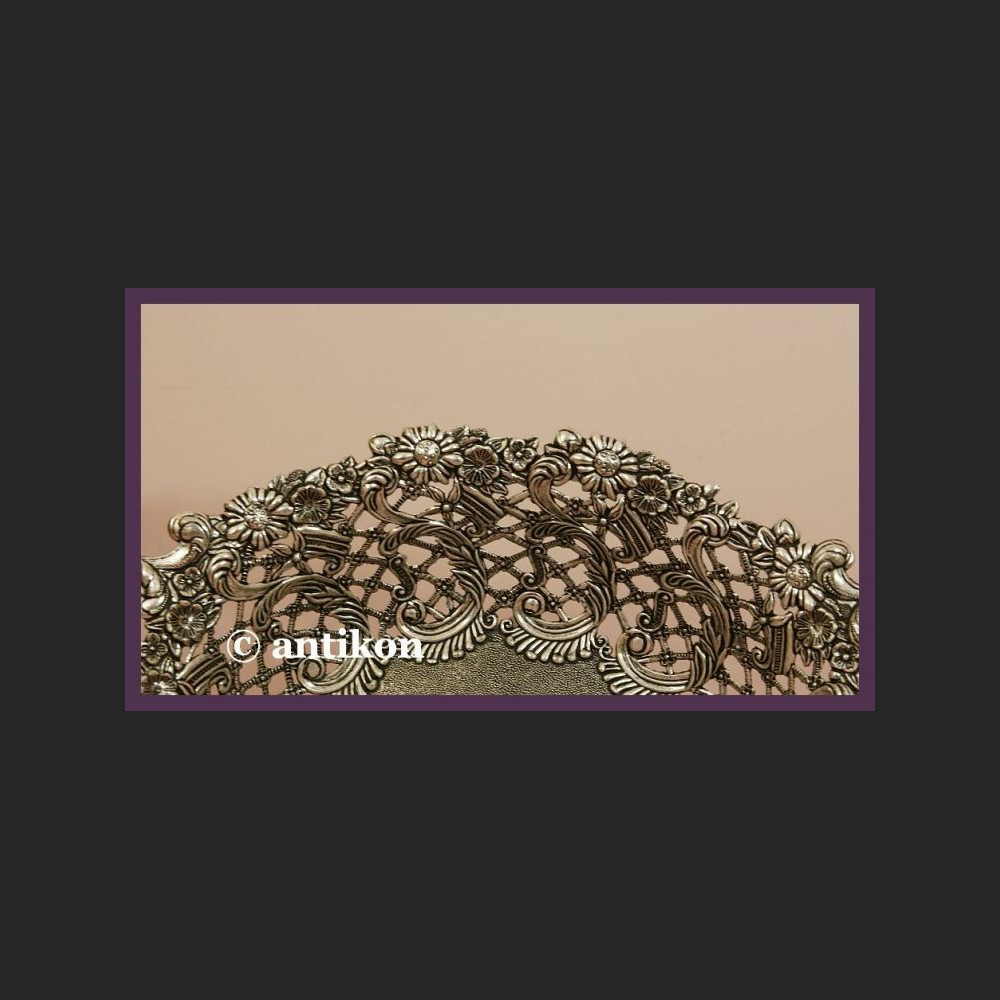 PIĘKNA SREBRZONA WŁOSKA PATERA Z KWIATAMI 