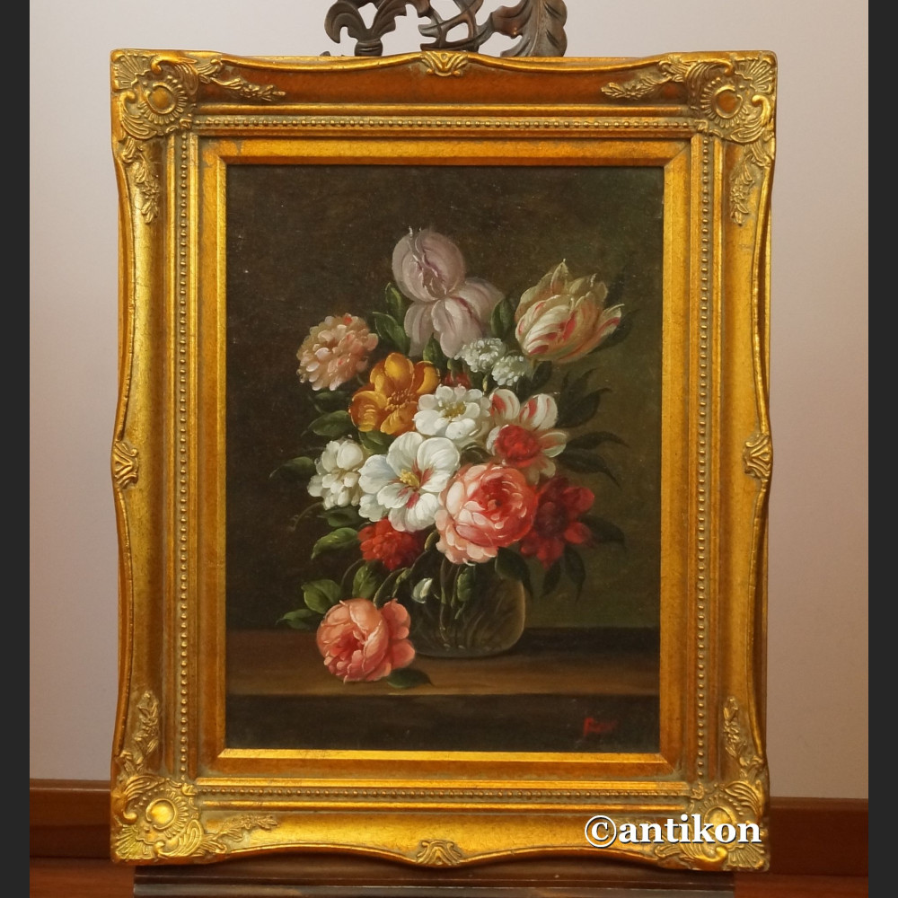 Obrazy z kwiatami w złotej ramie para obrazów 