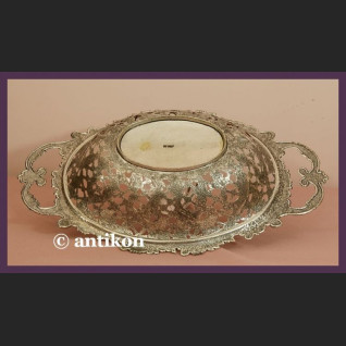 PIĘKNA SREBRZONA WŁOSKA PATERA Z KWIATAMI 