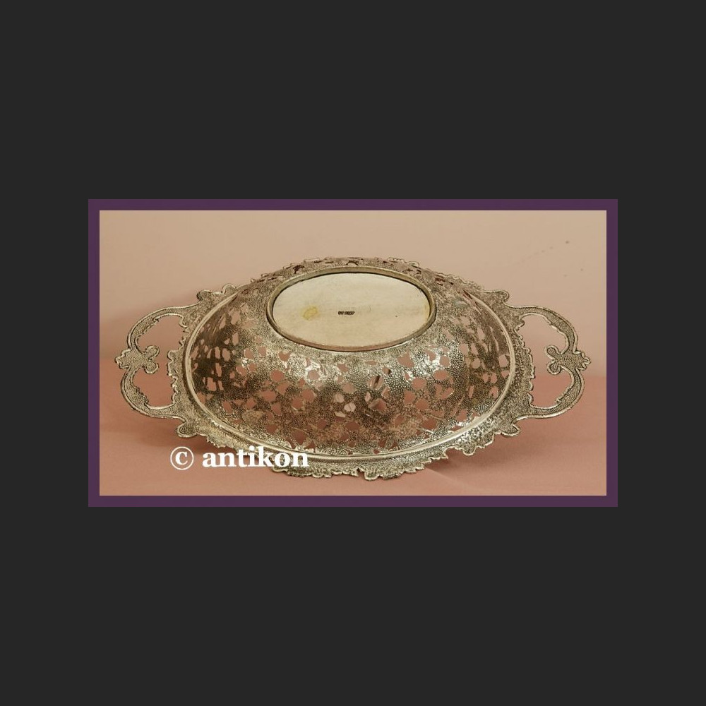 PIĘKNA SREBRZONA WŁOSKA PATERA Z KWIATAMI 