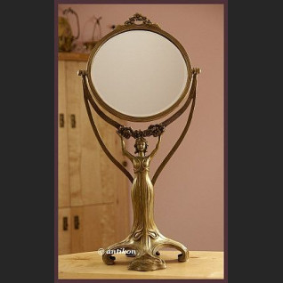 stylowe secesyjne stojace lustro z brazu z figura kobiety stylowe secesyjne stojace lustro z brazu z figura kobiety