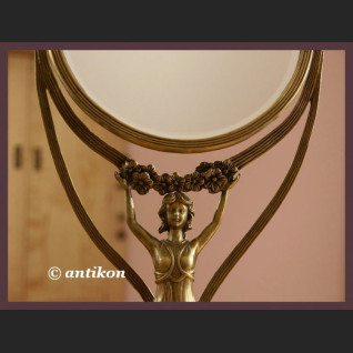 stylowe secesyjne stojace lustro z brazu z figura kobiety stylowe secesyjne stojace lustro z brazu z figura kobiety