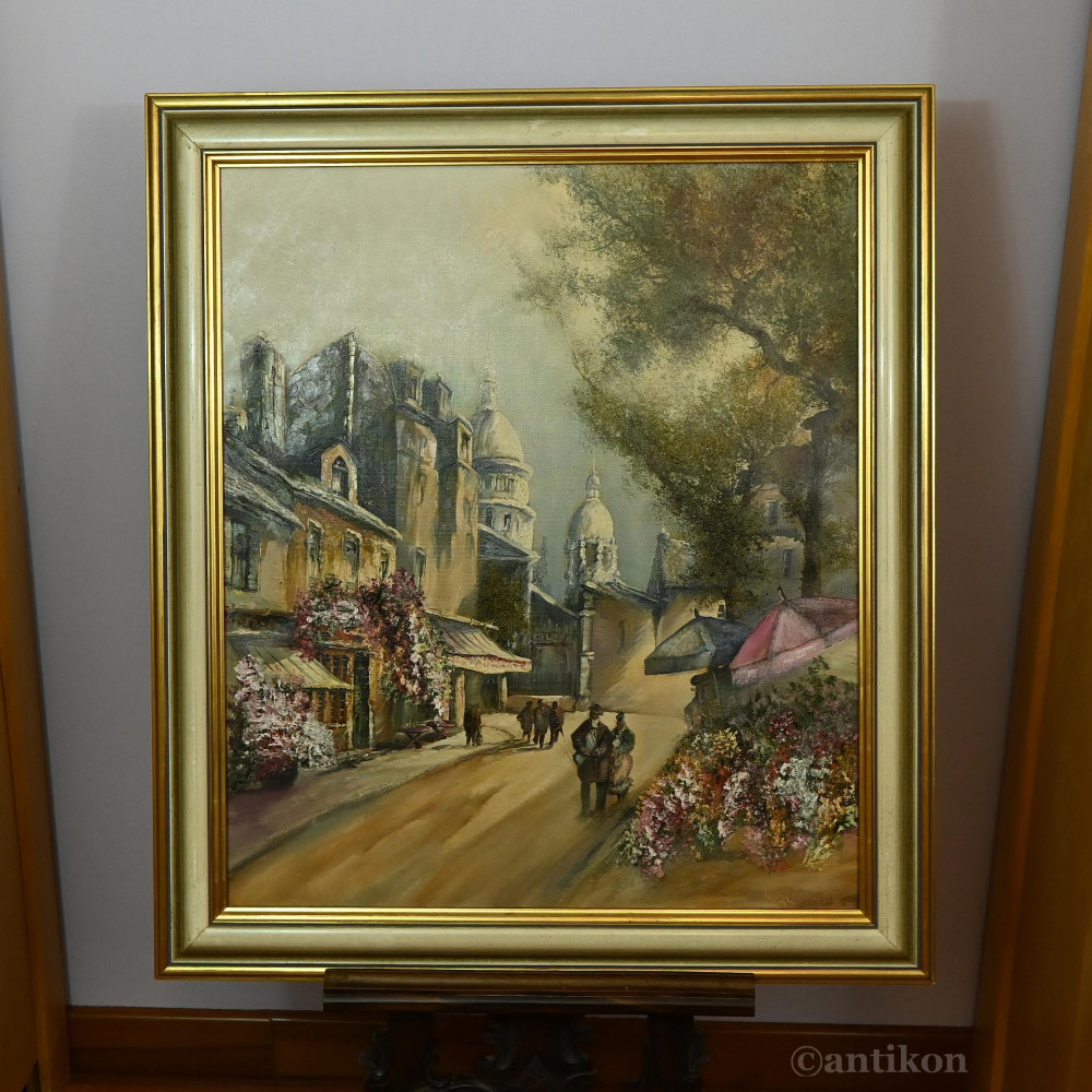 Paryski pejzaż duży obraz olejny Montmartre z Bazyliką Sacre-Coeurr 