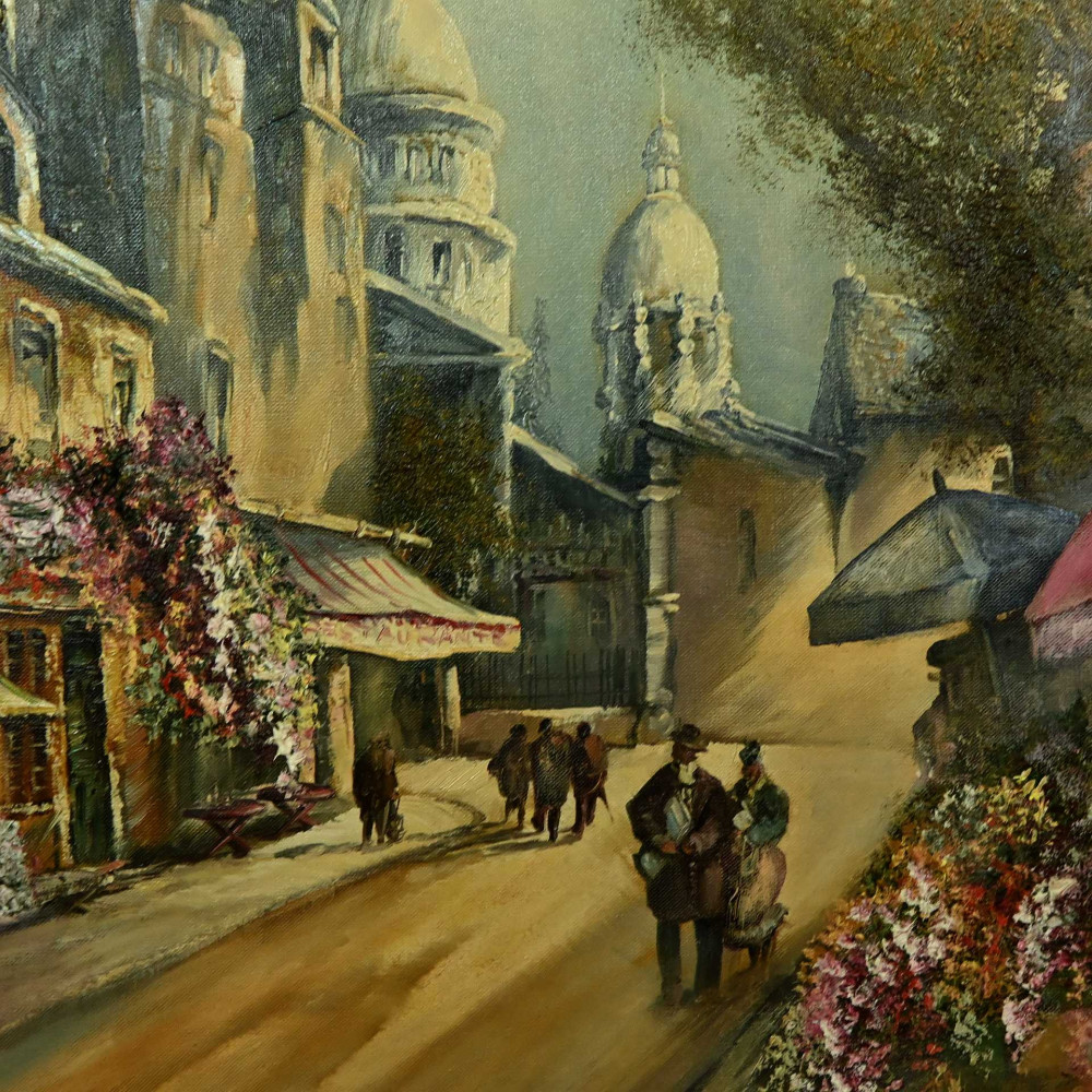 Paryski pejzaż duży obraz olejny Montmartre z Bazyliką Sacre-Coeurr 