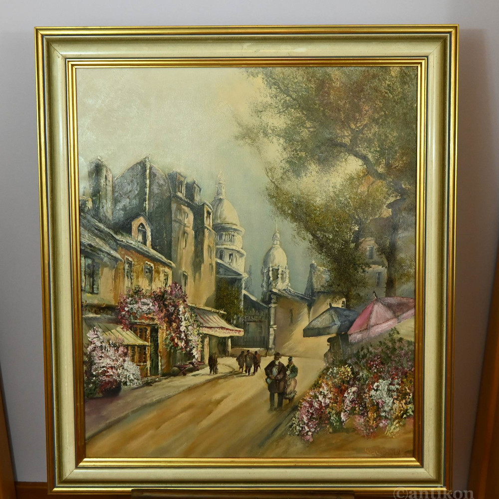 Paryski pejzaż duży obraz olejny Montmartre z Bazyliką Sacre-Coeurr 