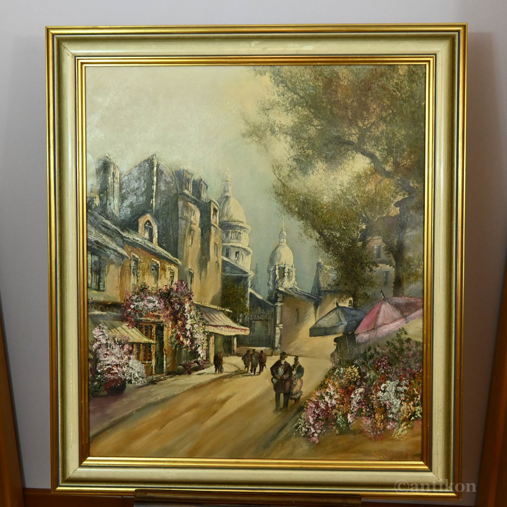 Paryski pejzaż duży obraz olejny Montmartre z Bazyliką Sacre-Coeurr 