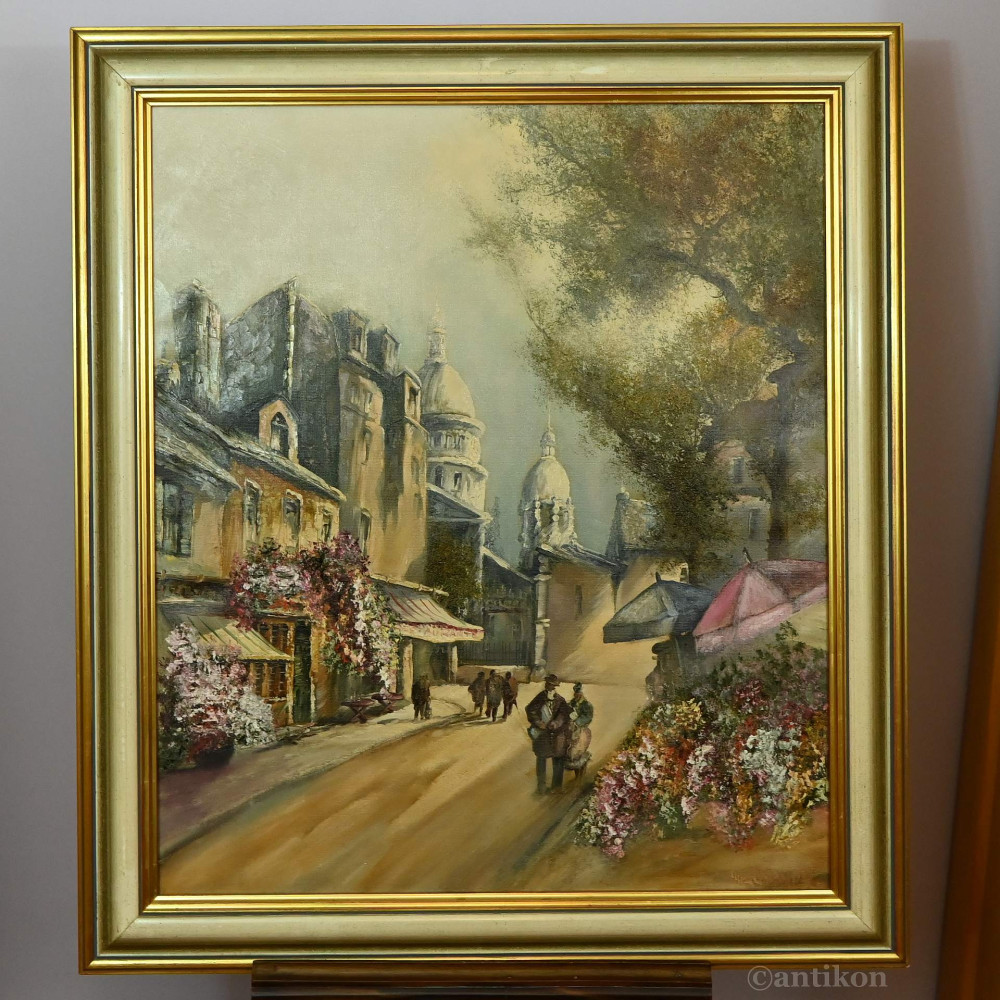 Paryski pejzaż duży obraz olejny Montmartre z Bazyliką Sacre-Coeurr 