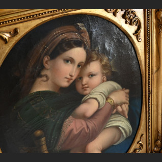 Stary obraz Madonna wg Rafaela w złotej ramie Stary obraz Madonna wg Rafaela w złotej ramie