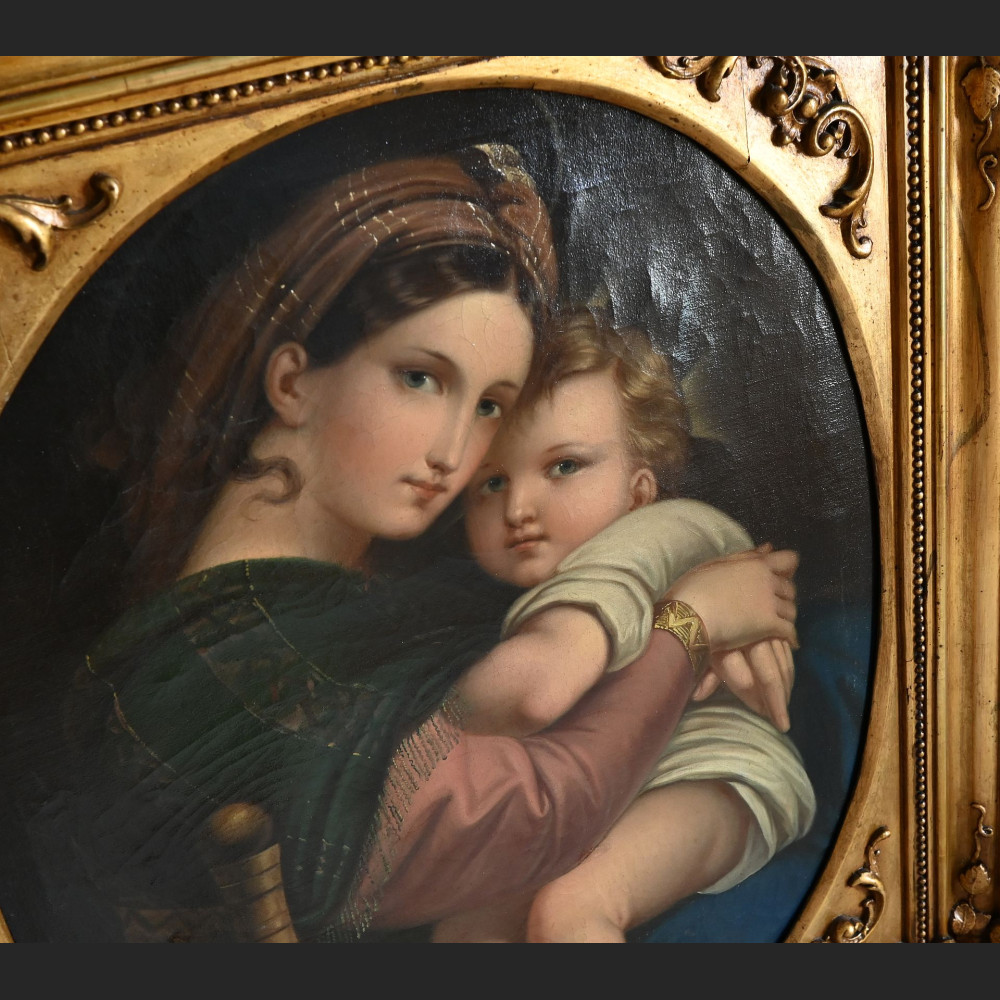 Stary obraz Madonna wg Rafaela w złotej ramie Stary obraz Madonna wg Rafaela w złotej ramie
