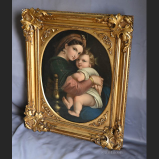 Stary obraz Madonna wg Rafaela w złotej ramie Stary obraz Madonna wg Rafaela w złotej ramie