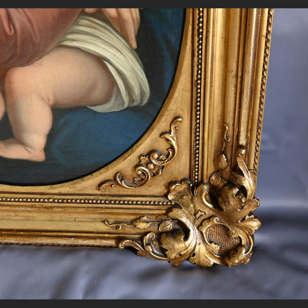 Stary obraz Madonna wg Rafaela w złotej ramie Stary obraz Madonna wg Rafaela w złotej ramie