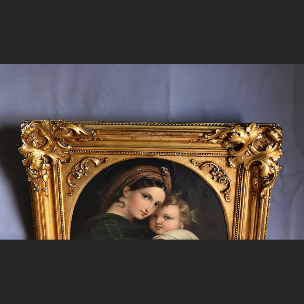 Stary obraz Madonna wg Rafaela w złotej ramie Stary obraz Madonna wg Rafaela w złotej ramie