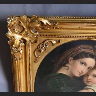Stary obraz Madonna wg Rafaela w złotej ramie Stary obraz Madonna wg Rafaela w złotej ramie