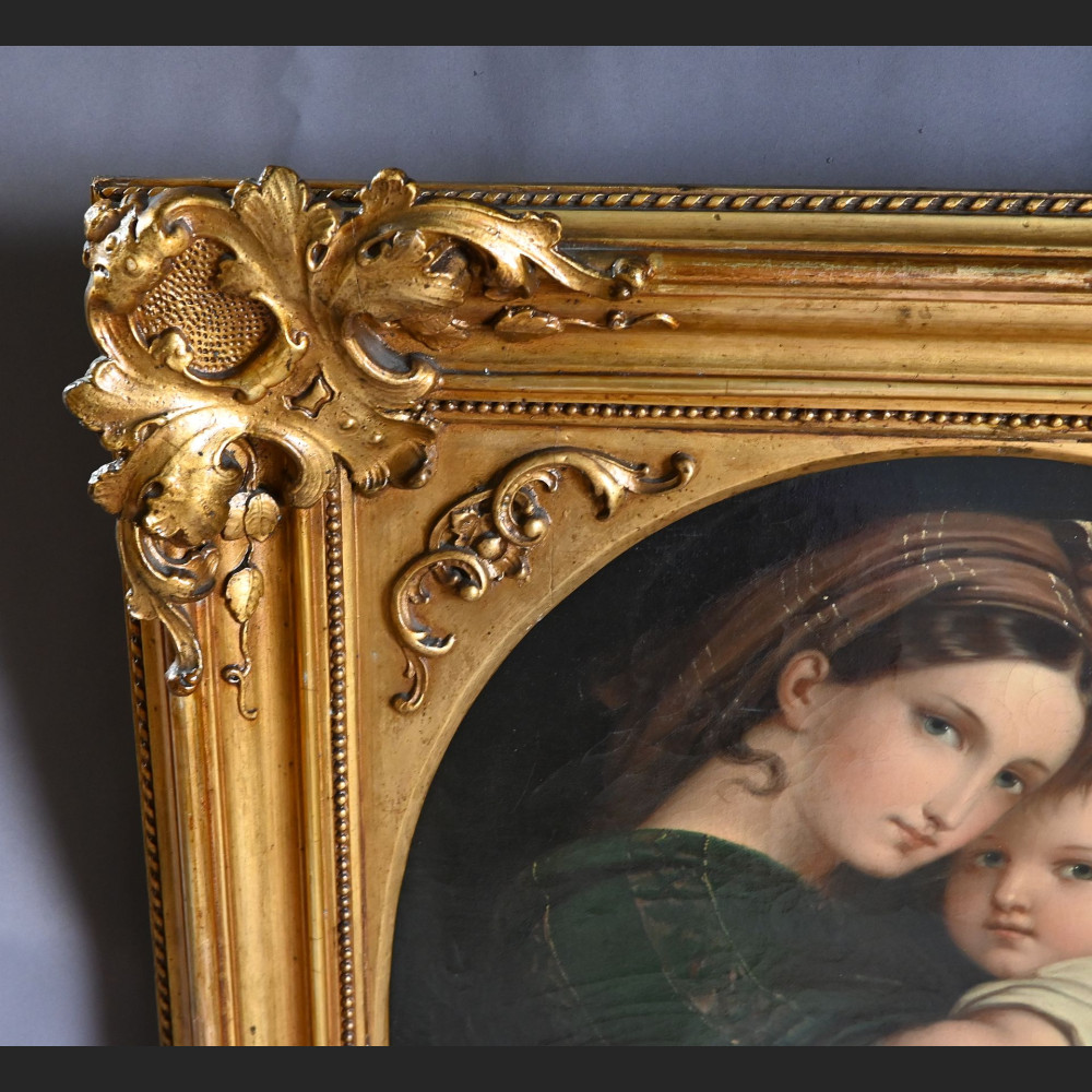 Stary obraz Madonna wg Rafaela w złotej ramie Stary obraz Madonna wg Rafaela w złotej ramie