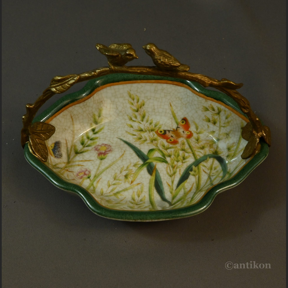 Patera łączka z ptaszkami porcelana z brązem 