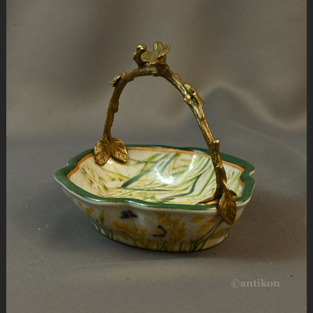 Patera łączka z ptaszkami porcelana z brązem 