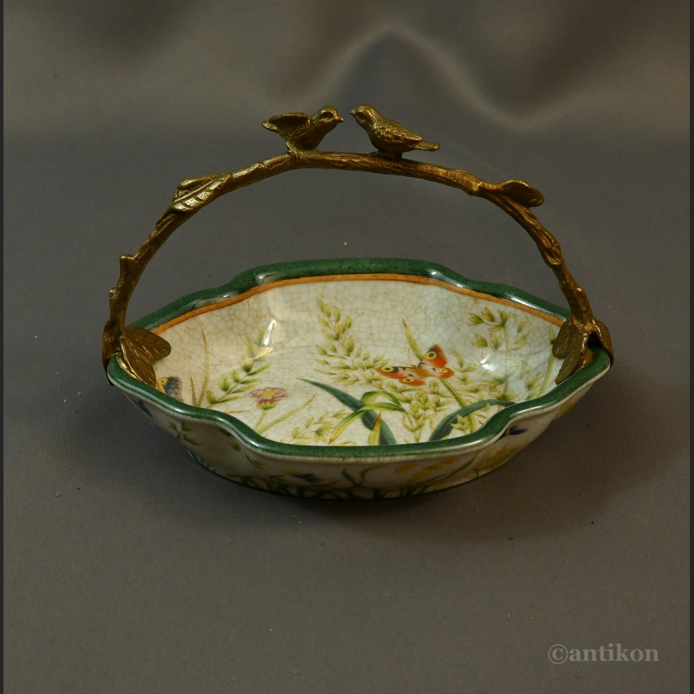 Patera łączka z ptaszkami porcelana z brązem 