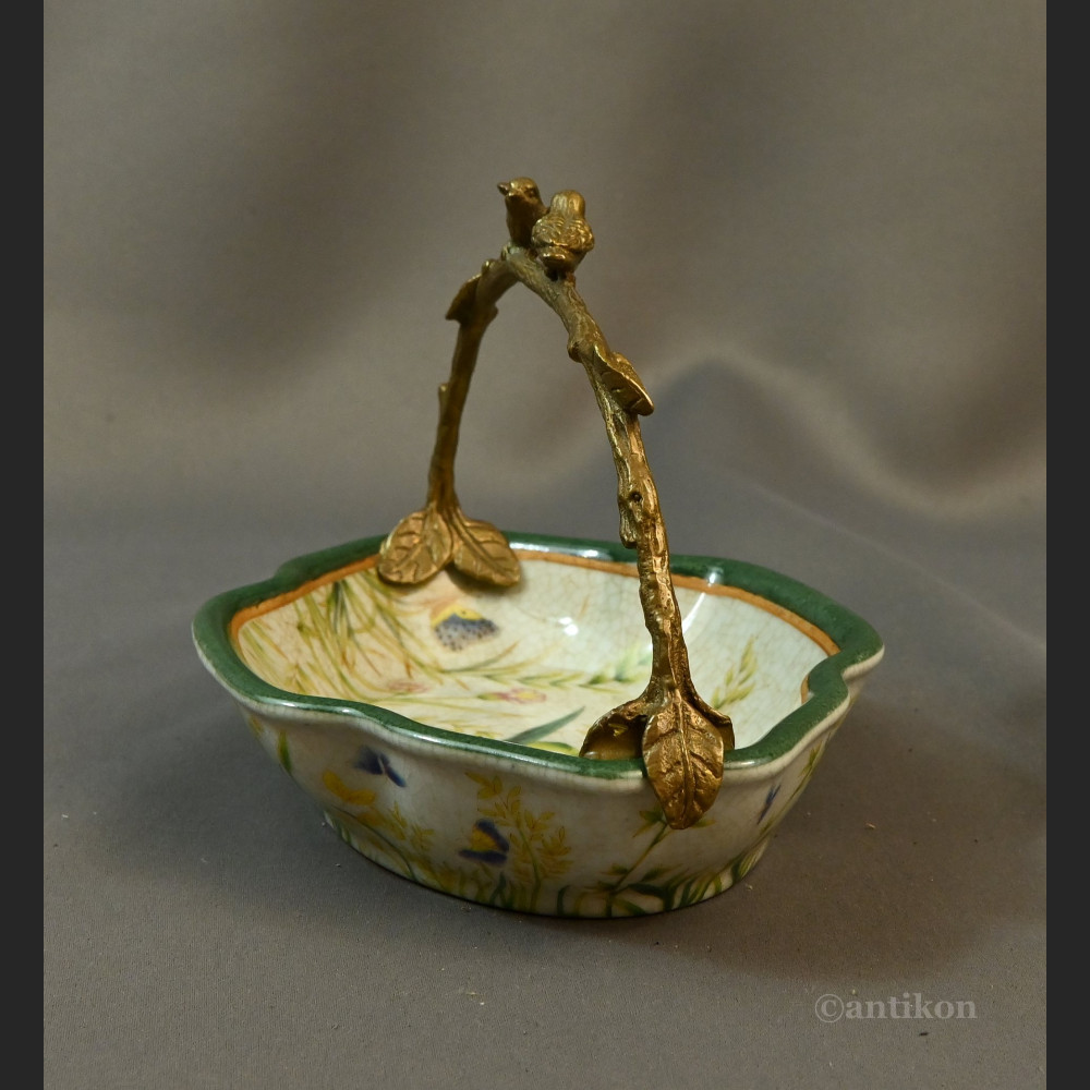 Patera łączka z ptaszkami porcelana z brązem 