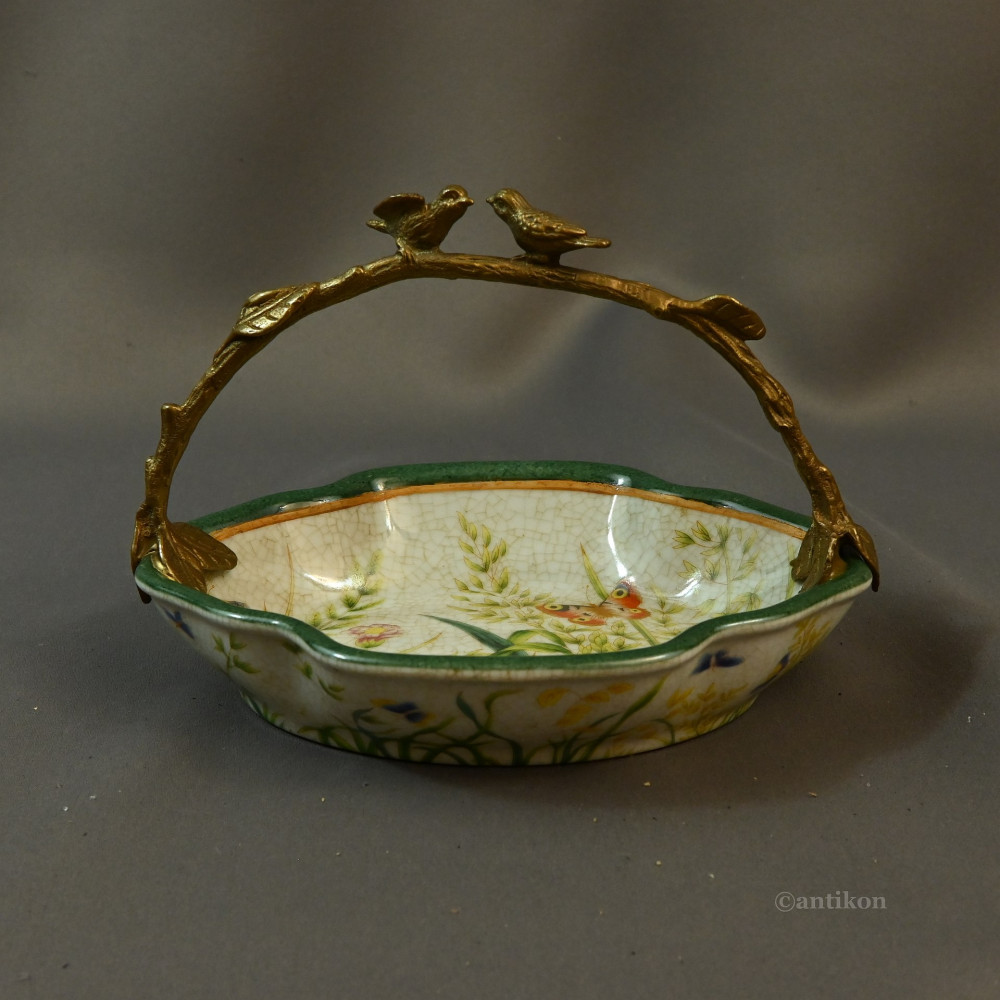 Patera łączka z ptaszkami porcelana z brązem 
