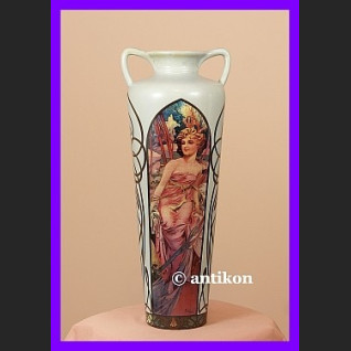 Secesyjny duży wazon z pięknymi wzorami A. Mucha