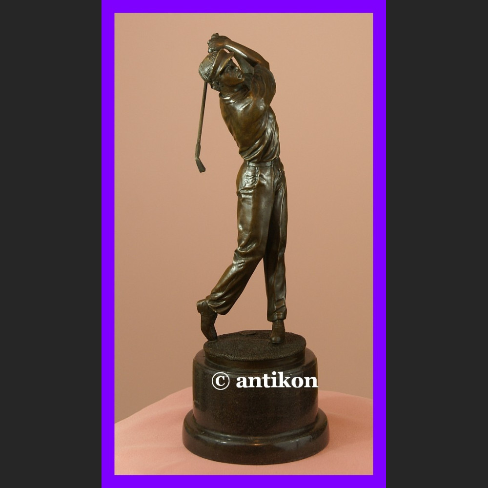 Golfista golf piękna duża rzeźba sygnowany brąz Golfista golf piękna duża rzeźba sygnowany brąz