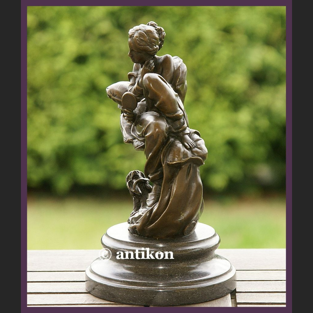 NIESAMOWITY BRĄZ SECESJA DZIEWCZYNA Z LUSTERKIEM