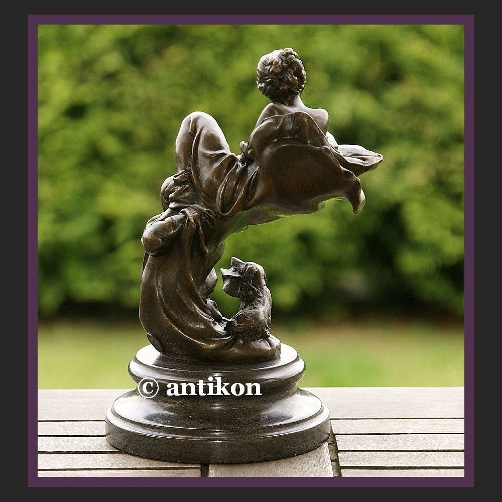 NIESAMOWITY BRĄZ SECESJA DZIEWCZYNA Z LUSTERKIEM