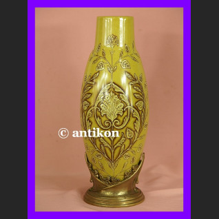 Znakomity duży secesyjny wazon okuty w brąz sygn. 