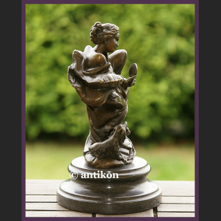 NIESAMOWITY BRĄZ SECESJA DZIEWCZYNA Z LUSTERKIEM