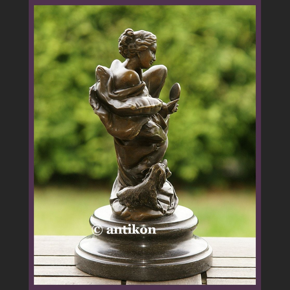 NIESAMOWITY BRĄZ SECESJA DZIEWCZYNA Z LUSTERKIEM