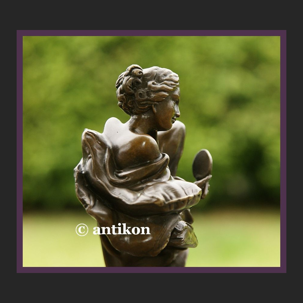 NIESAMOWITY BRĄZ SECESJA DZIEWCZYNA Z LUSTERKIEM