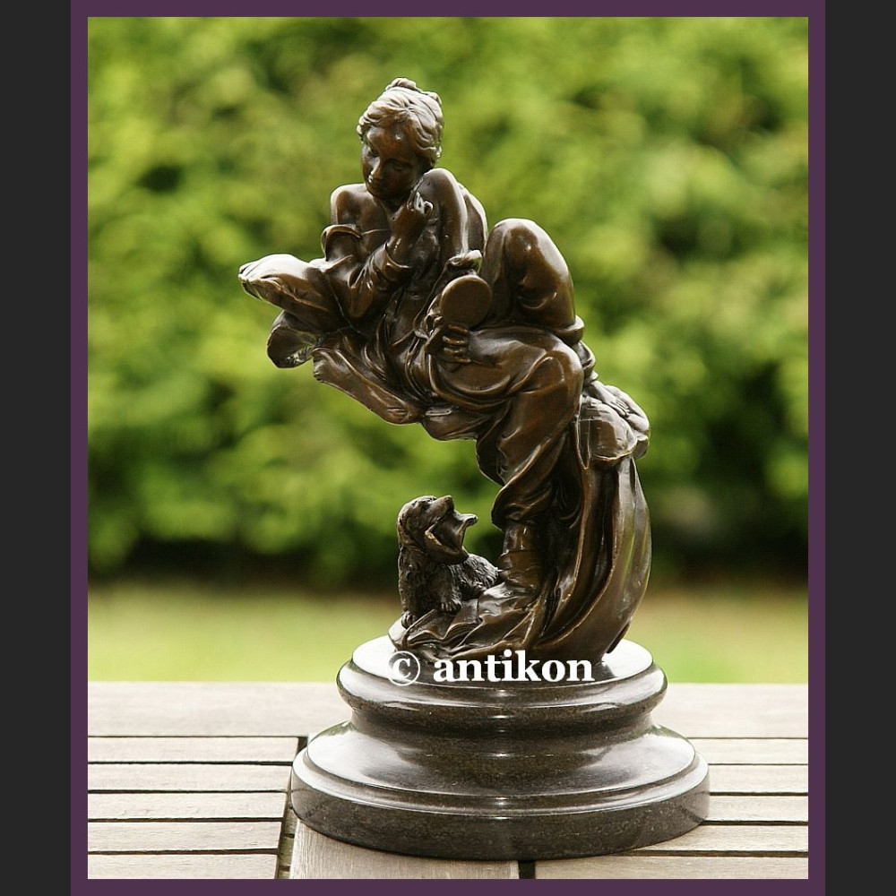 NIESAMOWITY BRĄZ SECESJA DZIEWCZYNA Z LUSTERKIEM