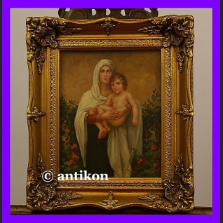 Obraz religijny  w złotej ramie Madonna z Jezusem śliczny 