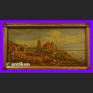 Obraz olejny Widok na Płock piękny olej w złotej ramie Obraz olejny Widok na Płock piękny olej w złotej ramie