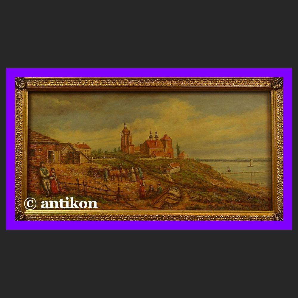 Obraz olejny Widok na Płock piękny olej w złotej ramie Obraz olejny Widok na Płock piękny olej w złotej ramie