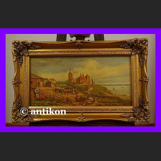 Obraz olejny Widok na Płock piękny olej w złotej ramie Obraz olejny Widok na Płock piękny olej w złotej ramie