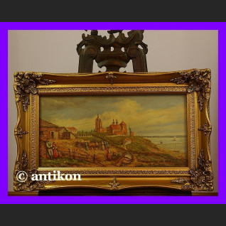 Obraz olejny Widok na Płock piękny olej w złotej ramie Obraz olejny Widok na Płock piękny olej w złotej ramie