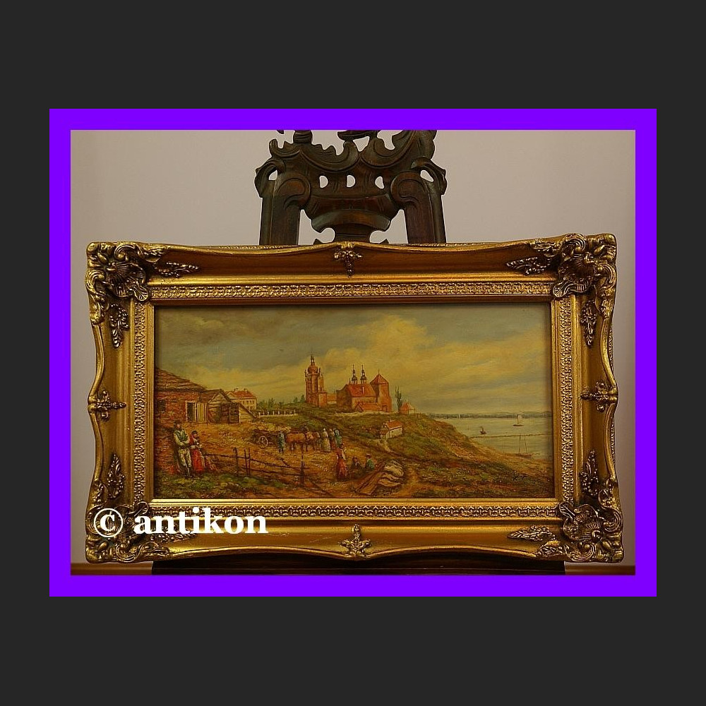 Obraz olejny Widok na Płock piękny olej w złotej ramie Obraz olejny Widok na Płock piękny olej w złotej ramie