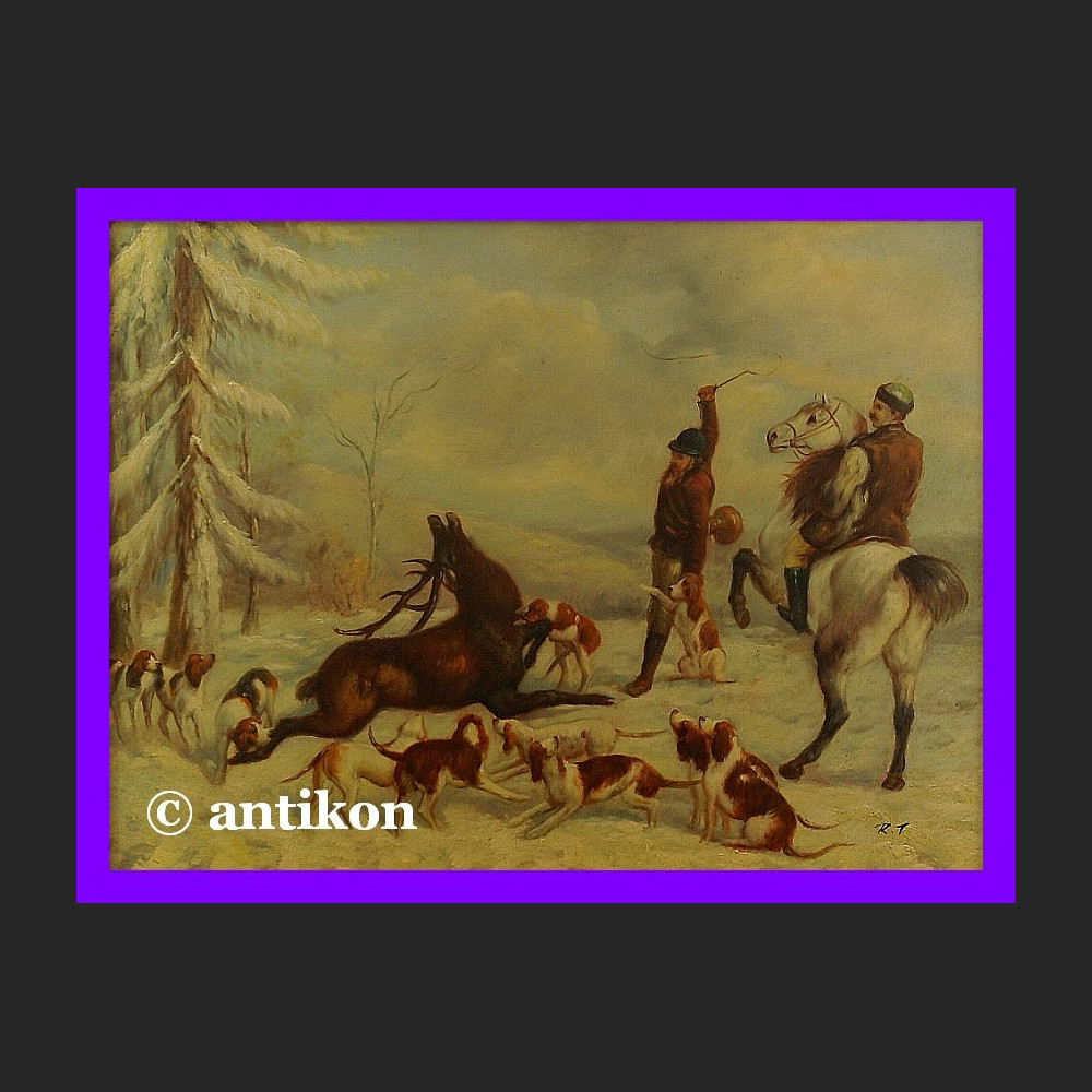 Obraz olejny Polowanie duży piękny w złotej ramie 