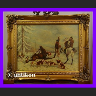 Obraz olejny Polowanie duży piękny w złotej ramie 