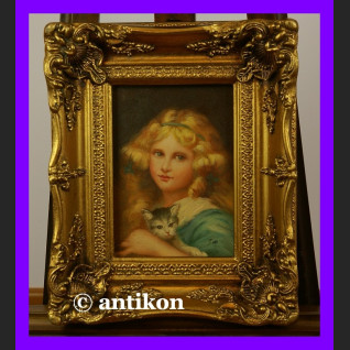 Dziewczyna z kotem cudo obraz złota gruba rama