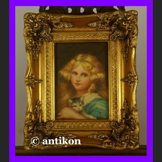 Dziewczyna z kotem cudo obraz złota gruba rama Dziewczyna z kotem cudo obraz złota gruba rama