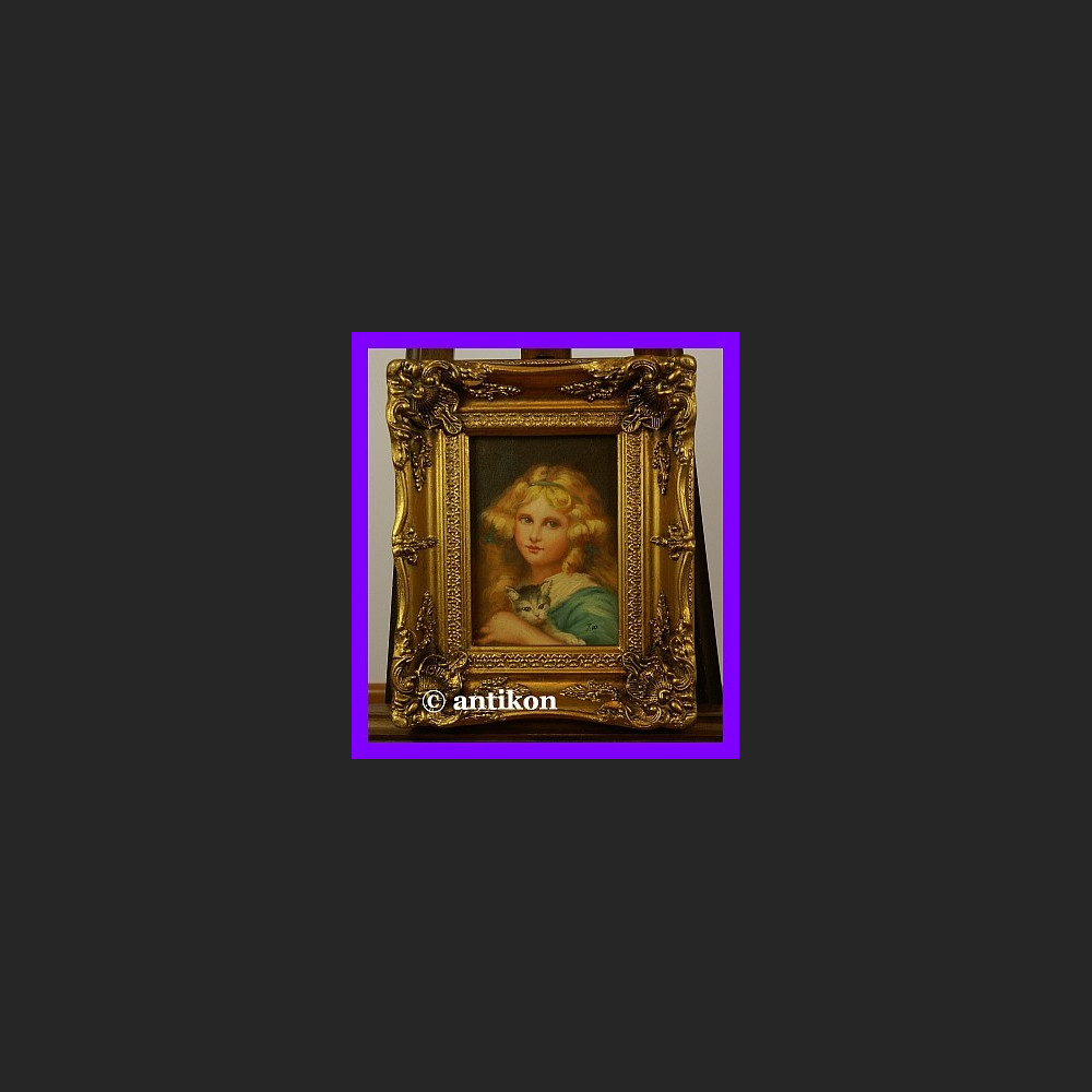 Dziewczyna z kotem cudo obraz złota gruba rama Dziewczyna z kotem cudo obraz złota gruba rama